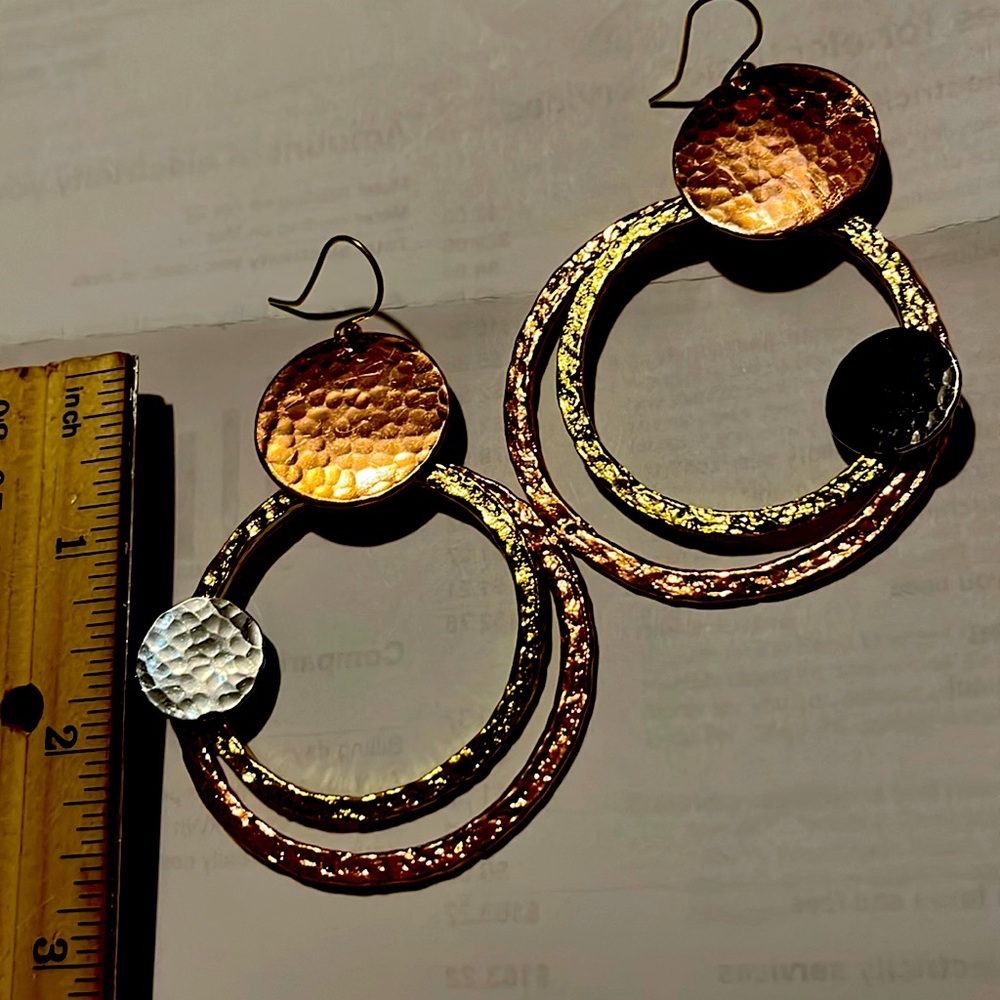 Vintage hammered copper huge earrings